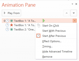 Animation pane options in PowerPoint