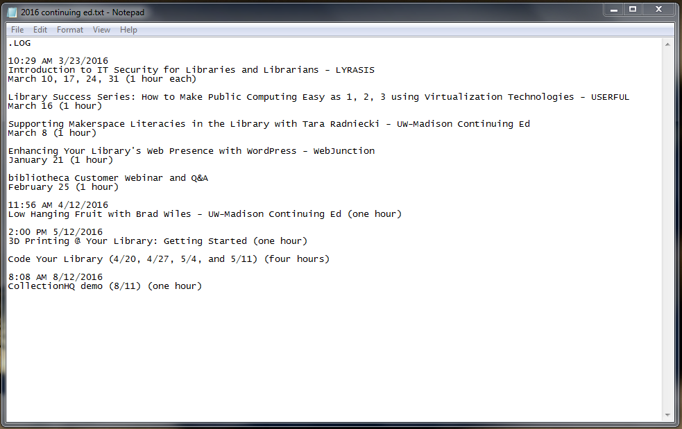 Snapshot of Notepad using .LOG function