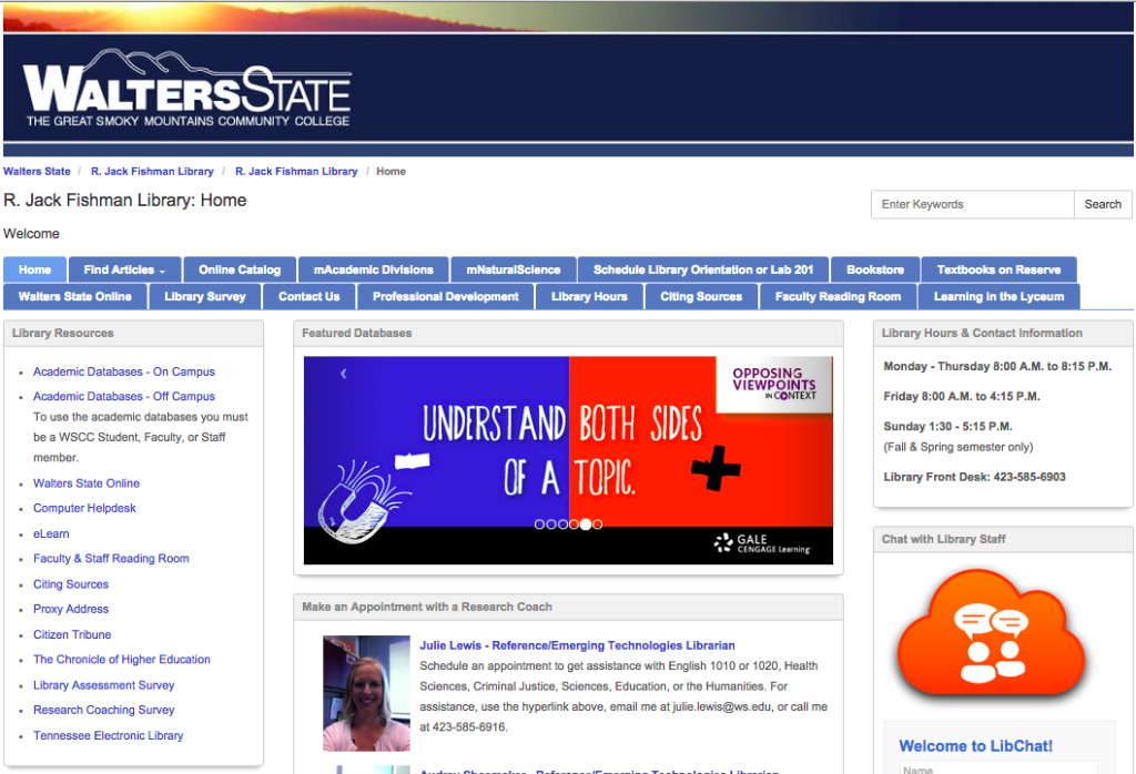 Walters State Community College Library homepage